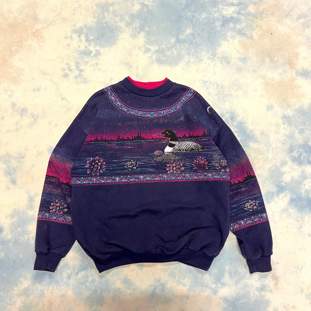 Duck at Night Puff Paint Layered Sweatshirt